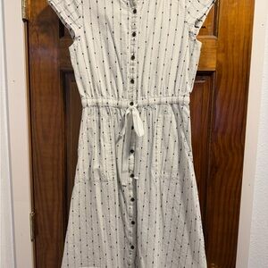 LOFT Buttoned Midi Dress in Cream with Black Stripes